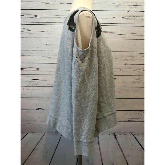 Shyanne Medium Country Pullover Sweatshirt Shirt cold shoulder Sequins Gray - Picture 4 of 11